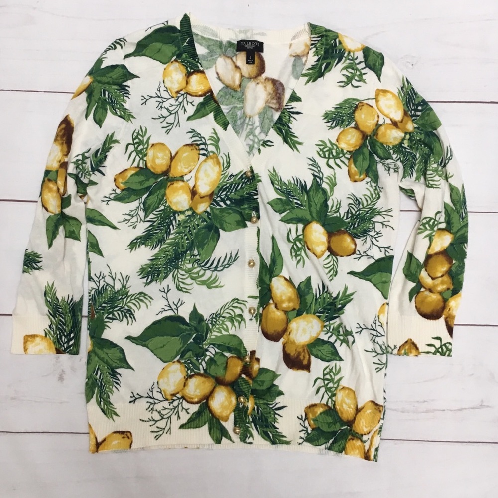 Talbots Petite Lemon 3/4 Sleeve Cardigan